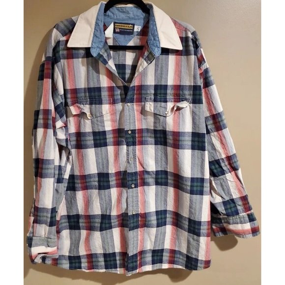 Panhandle Slim Other - Men's Vtg Panhandle Slim 100% Cotton Multicolor Plaid Pearl Snap Long Sleeve 18